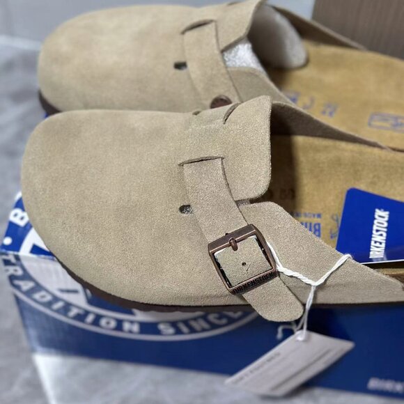 Birkenstock Boston Soft Footbed Suede Leather-Taupe Women's Shoes - Picture 5 of 5